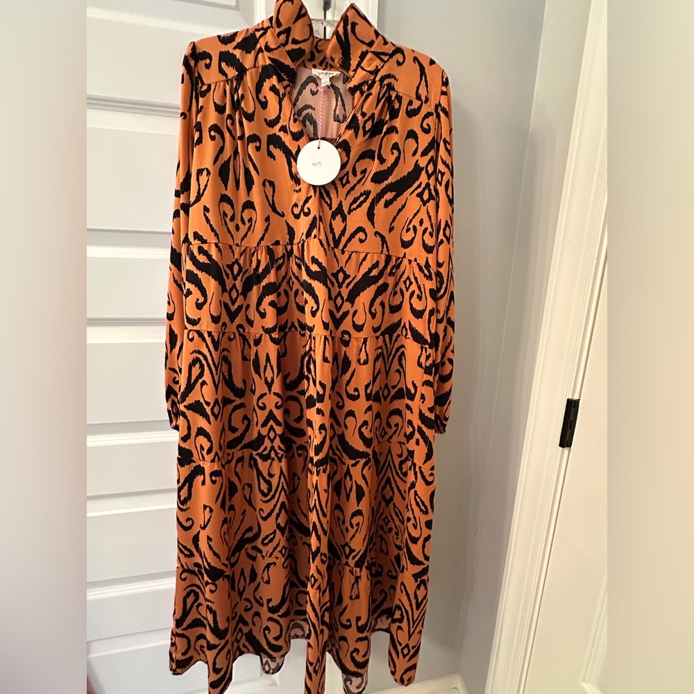 Umgee Orange and Black Long Sleeve Dress